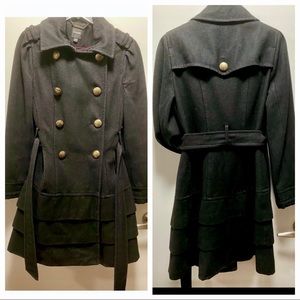 Express Black Wool Pea Coat Winter Jacket Brass XS